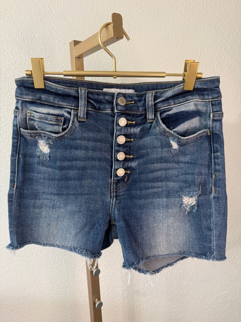 FLYING MONKEY- High-Rise Distressed Denim Shorts - Blue- 28